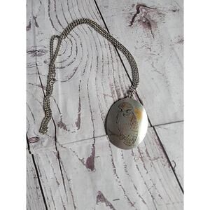 Signed Reed & Barton Damascene 11" Necklace 2 7/8" Pendant Owl Bird VTG